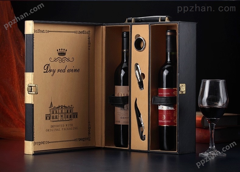 双支装皮质红酒盒-宏仕达包装生产
